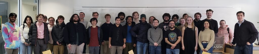 Photo of MEGL students, graduate mentors, faculty mentors, and management, taken after the Spring '24 mid-semester meeting.